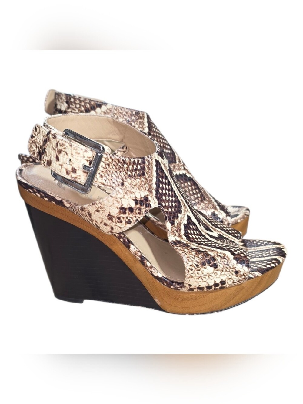 MICHAEL Michael Kors Josephine Snake-Print Wedge Embossed Leather Sandals - Picture 2 of 9
